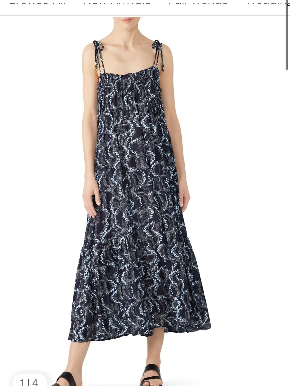 Warm Navy Printed Tie-Shoulder Maxi Dress